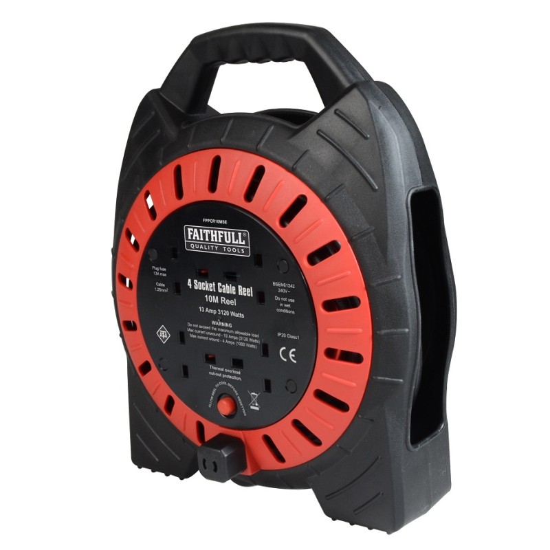 Faithfull Slim Body Electric Cable Reel 10m FPPCR10MSE XMS24CABLE10